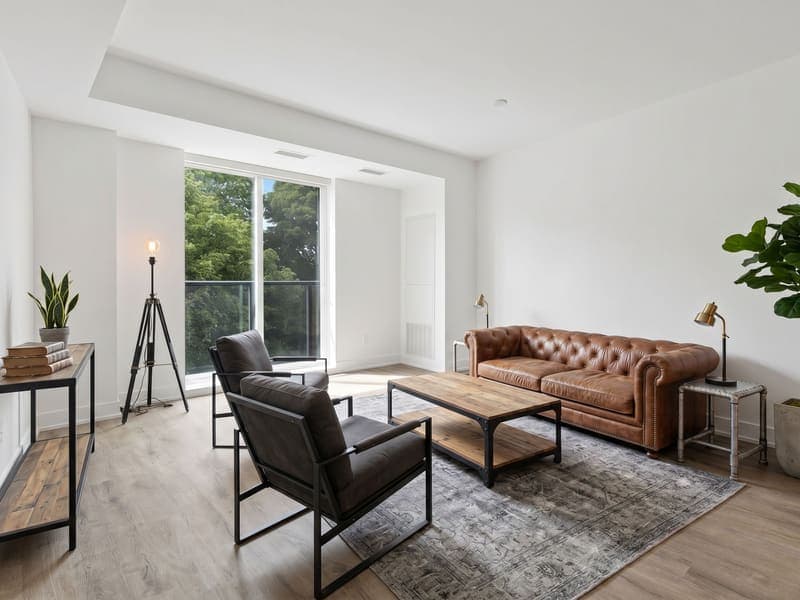 Industrial staged living room — AI virtual staging result
