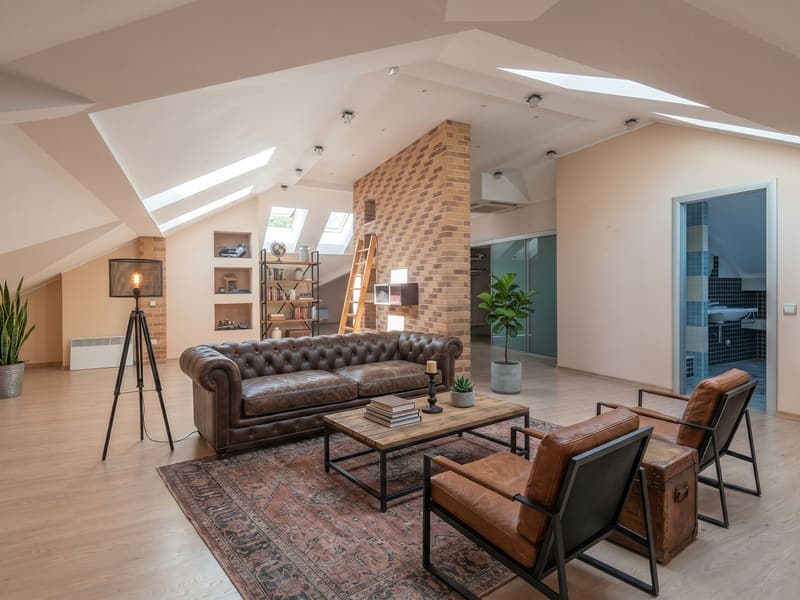Industrial staged living room — AI virtual staging result