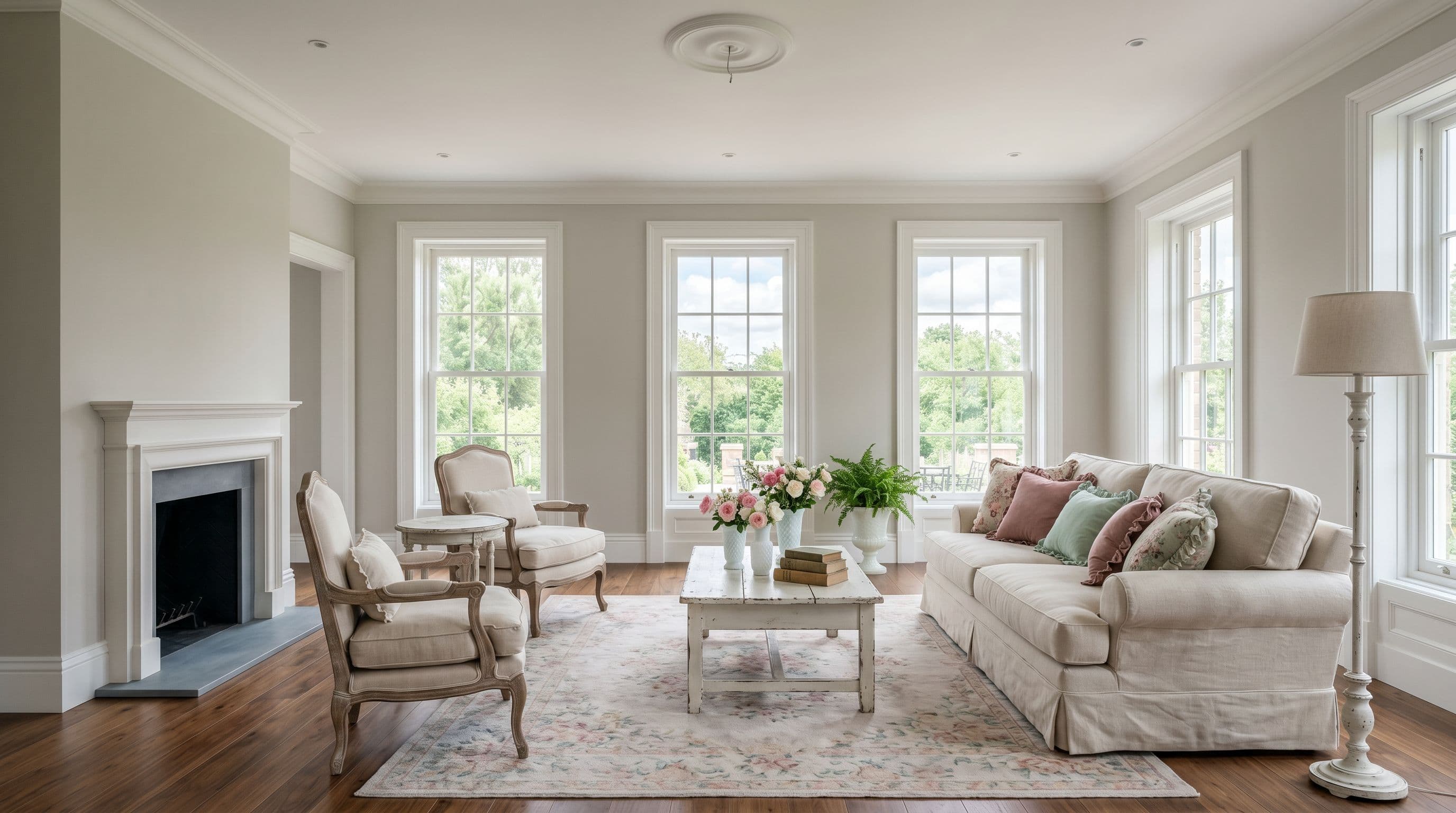 Shabby Chic staged living room — AI virtual staging result