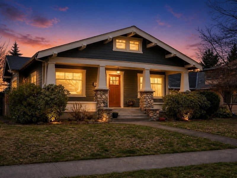 Twilight staged exterior — AI virtual staging result
