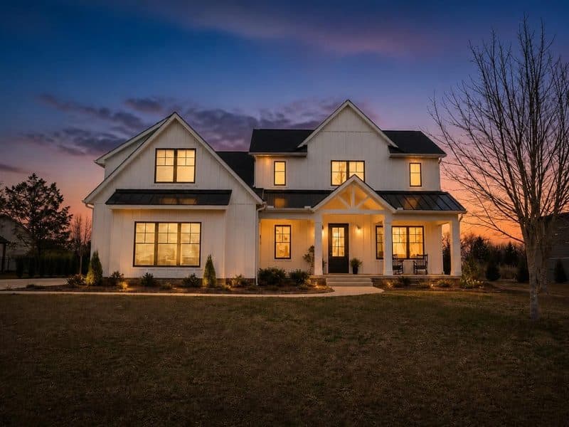 Twilight staged exterior — AI virtual staging result