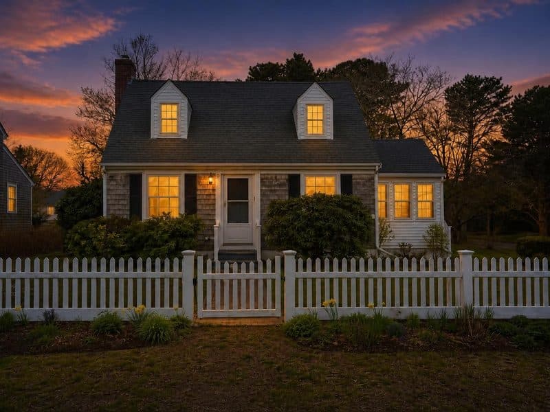 Twilight staged exterior — AI virtual staging result