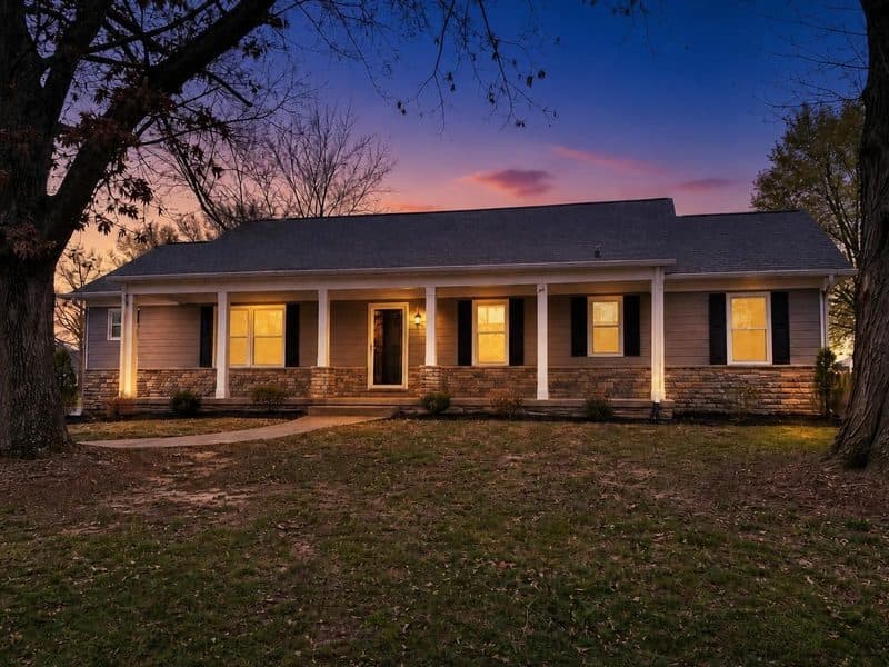 Twilight staged exterior — AI virtual staging result