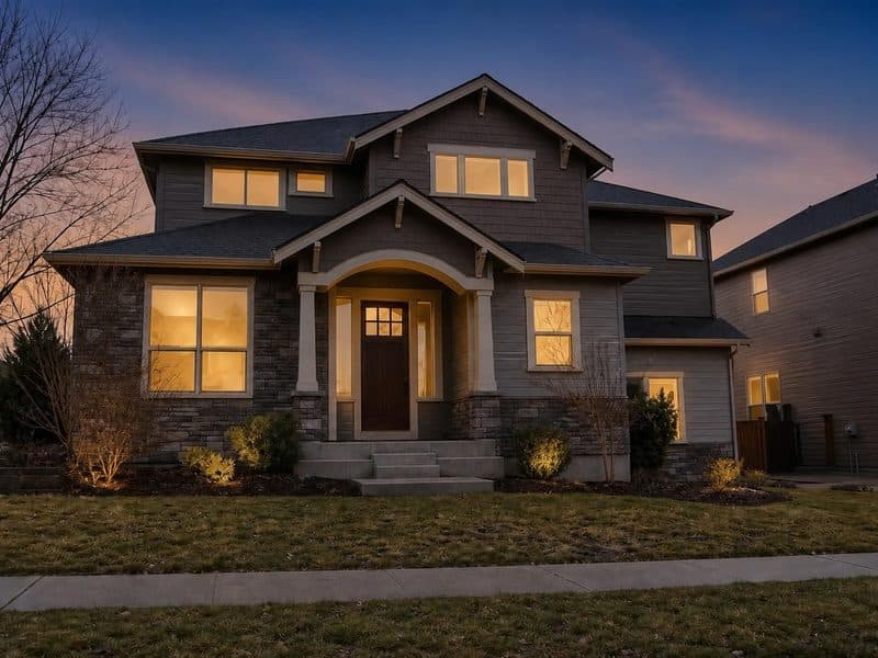 Twilight staged exterior — AI virtual staging result