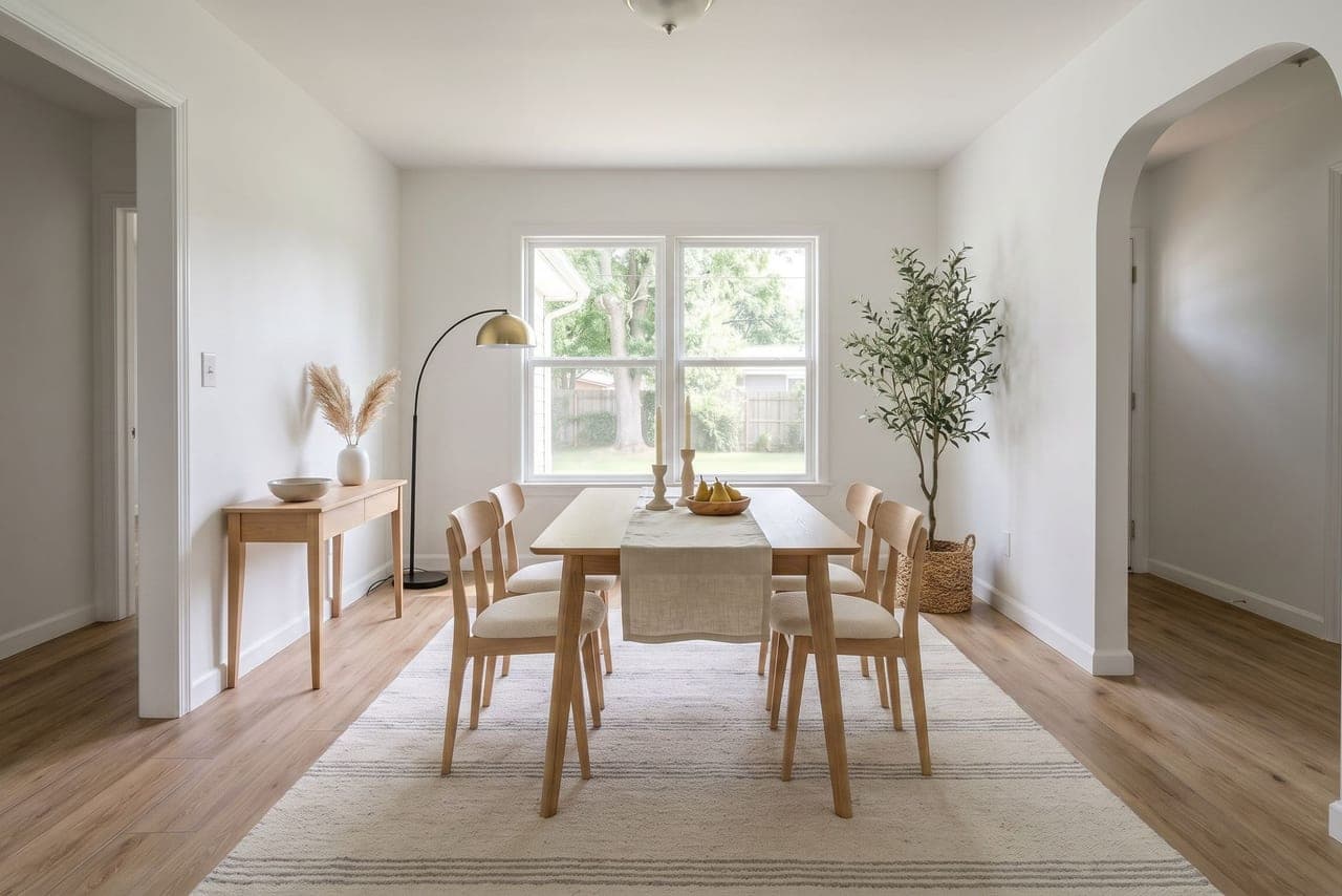 Dining room in Scandinavian style, virtually staged with QuickStage